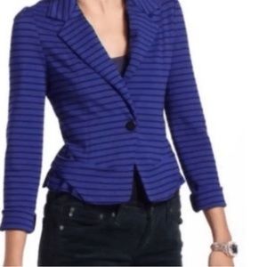 Anthropologie Cartonnier Striped Spinnaker Blazer Blue Black Sz Sm Fit Crop
